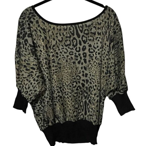 VINTAGE 80S BATWING LEOPARD PRINT OFF SHOULDER SWEATER TOP FLASHDANCE MOBWIFE S - Picture 3 of 11